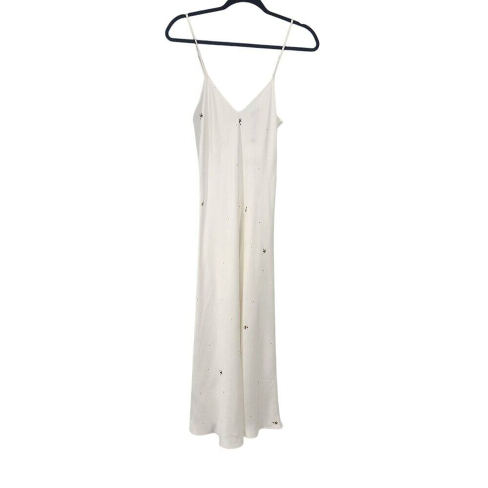 Anaphe Premium Silk White Slip Dress Delicate Embroidered Details Size Small